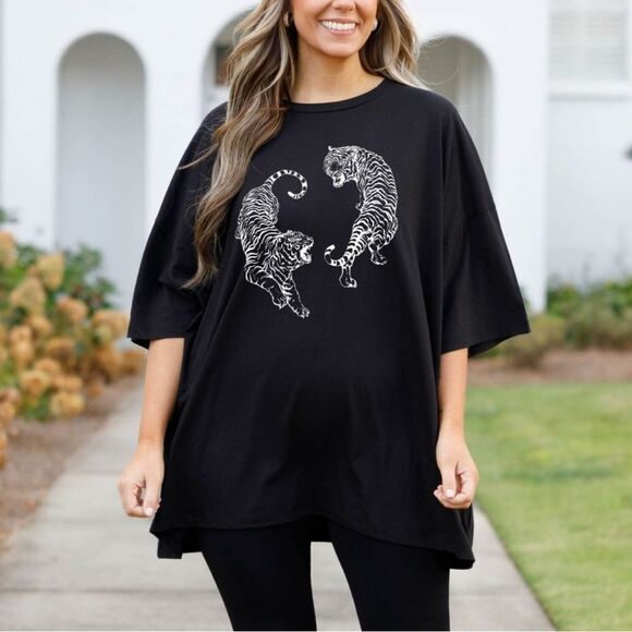 CHIC SOUL 2X WOMENS ROAR LOUDLY OVERSIZED TIGER BOYFRIEND TEE - Picture 1 of 10